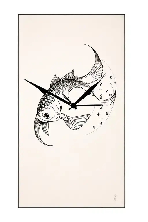 Coy Fish Swimming Around A Clock Face