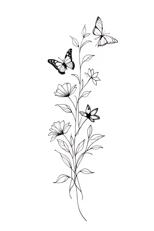 Fine Line Flowers And Butterflies