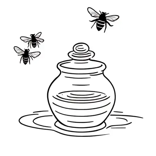 Honey Pot With A Single Bee Flying