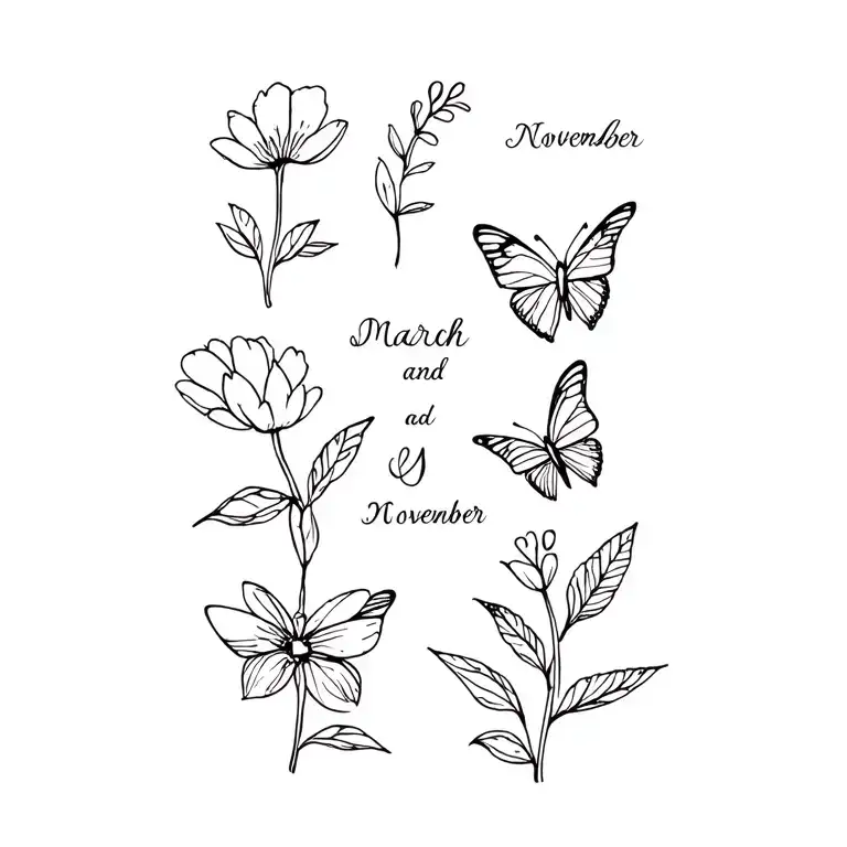 March And November Flowers And Butterfly
