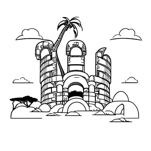 A Brontosaurus Silhouette With Ancient Ruins In The Background