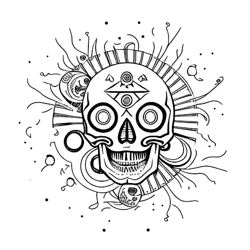 Skull With Third Eye And Below Has The Phases Of The Moon