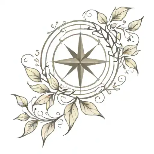 Compass Rose Growing Vines And Leaves From It