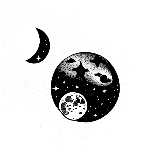 Astronaut Floating In Space And In The Background The Moon