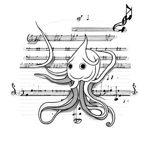 A Squid Sitting On Lines Of Sheet Music