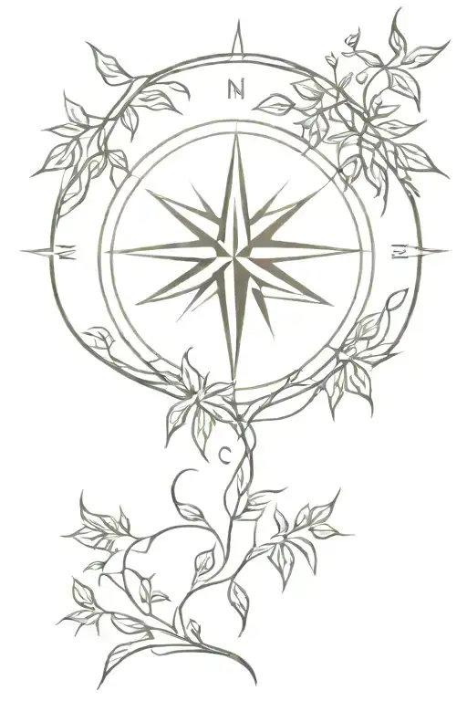 Compass Rose Growing Vines And Leaves Out Of It
