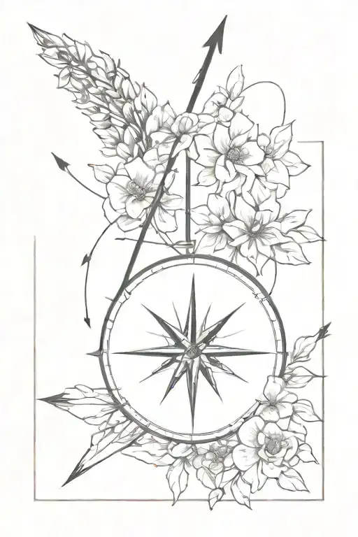 Salvador Dali Inspired Compass Covered With Flowers And An Arrow Going Through It