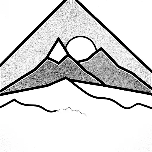 Mountains And Red Sunrise In Minimal Line Arts
