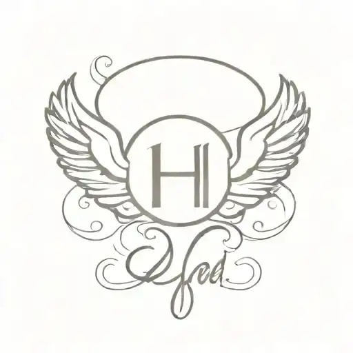 Halo And Angel Wings With A Cursive H In Between The Wings