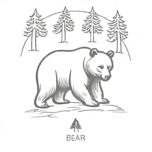 A Minimalist Tattoo Of A Bear Playing A Boardgame In A Forest Setting