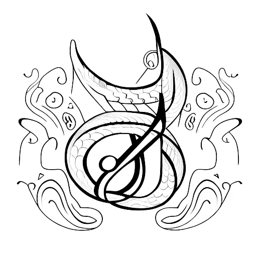 A Minimalist Tattoo Of A Music Note Forming The Shape Of A Dragon