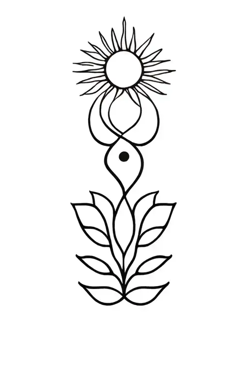 Unalome Symbol With Lotus And Small Sun