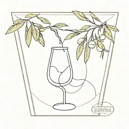 Stamp With A Glass Of Wine And Olive Tree