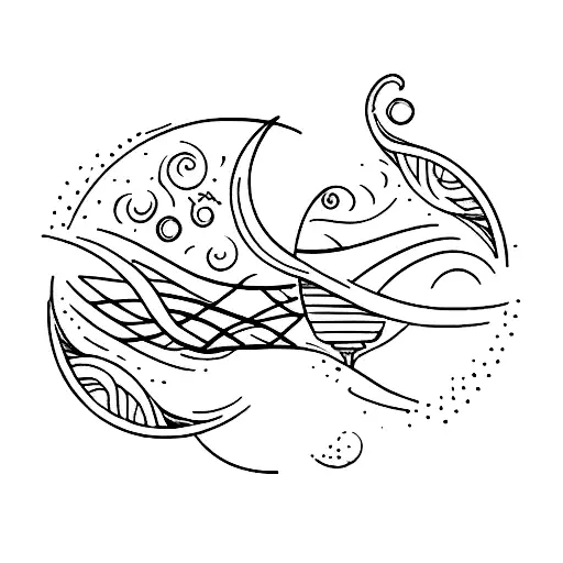 A Delicate Line Drawing Of A Wine Glass And A Crescent Moon Entwined Together