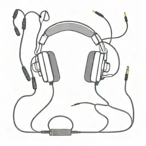 Pc And Music Headsets With Their Cables Connected Together