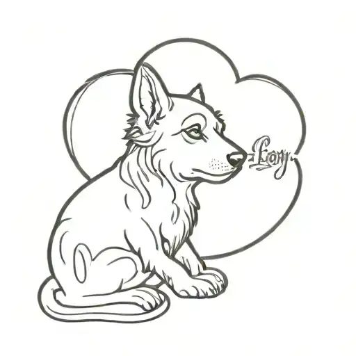 Name Leroy With A Paw Heart And A Halo Above The Name Line Art