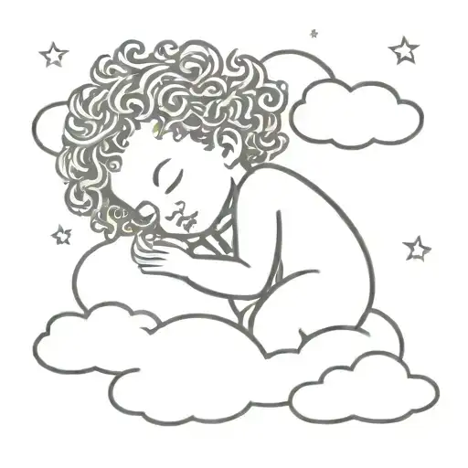 Black Curly Hair Cherub Sleeping On A Cloud