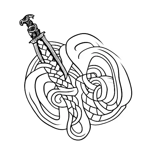 A Minimalist Tattoo Of A Snake Intertwined With A Sword