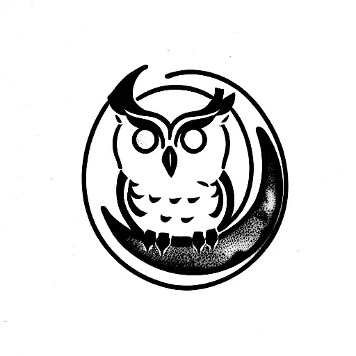 Owl Sitting On Crescent Moon