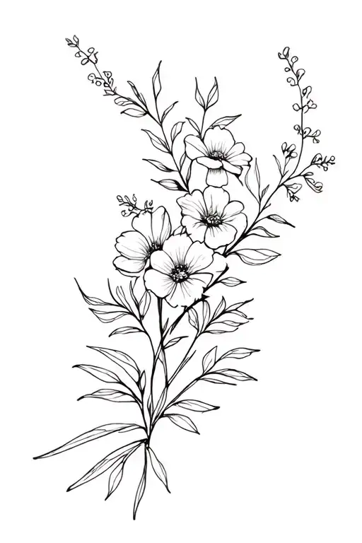 Birth Month Flower Bouquet Tattoo Design
