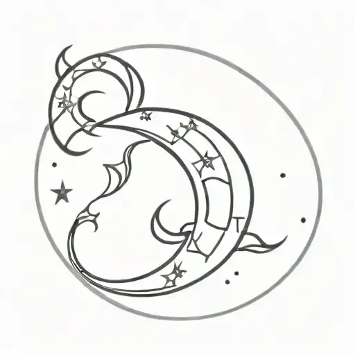 An Abstract Representation Of The Moon And Stars Intertwined With A Scorpion Symbol