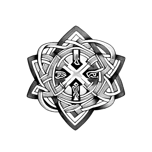 A Celtic Cross Intertwined With A Ribbon Representing The Special Olympics Logo