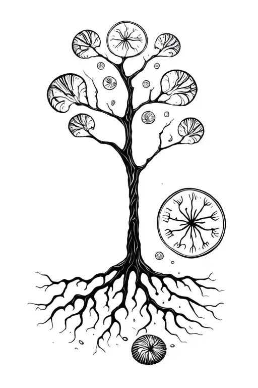 Gemini Glyph Shaped Tree Trunk Roots Reaching Deep Water With Sand Dollars Sea Shells