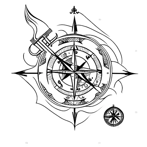 A Black Haired Mermaid With A Compass And Anchor On Rough Waves