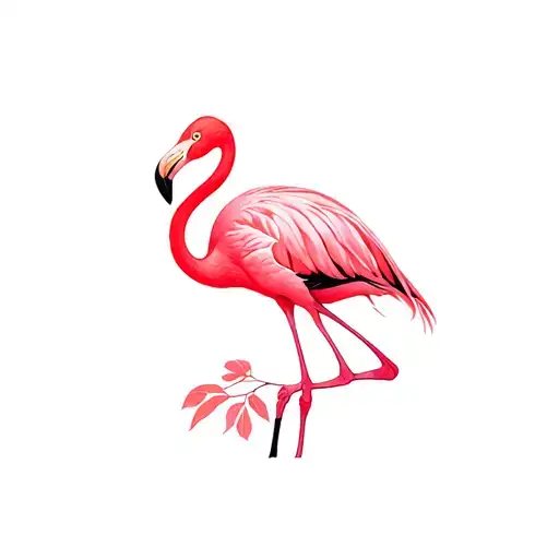 Flamingo And Linden Leaf Intertwined