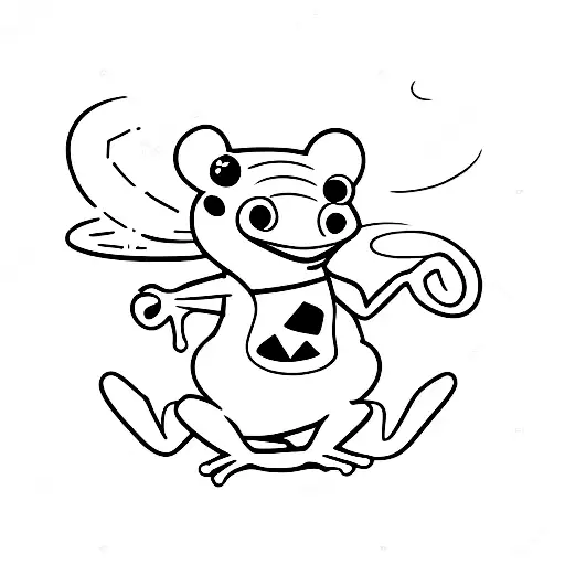 Frog With A Bib Overall Shorts Playing With A Cat