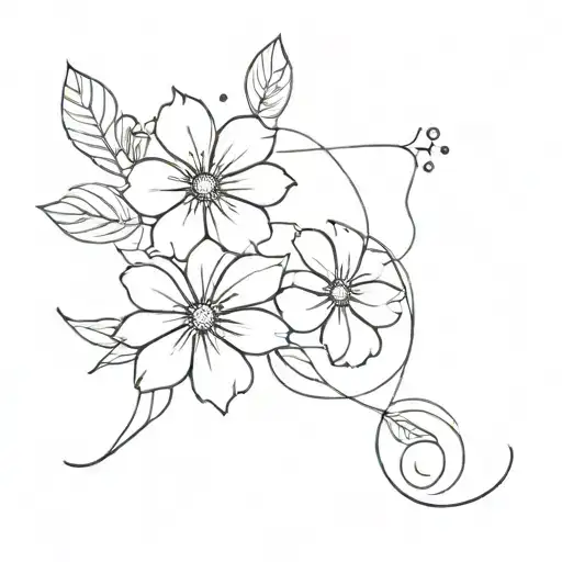 A Minimalist Tattoo Design Of A Leo Constellation Intertwined With Vibrant July Flowers