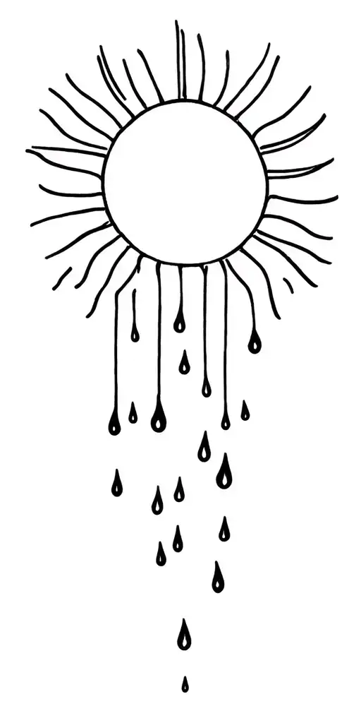 A Sun With Beams Slowly Turning Into Rain Drops