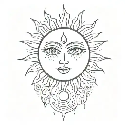 Sun With Eyes And Linework