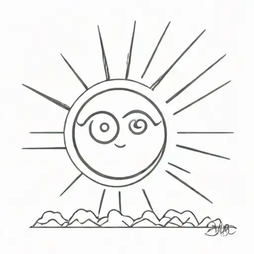 Sun With Eyes Minimal And Linework