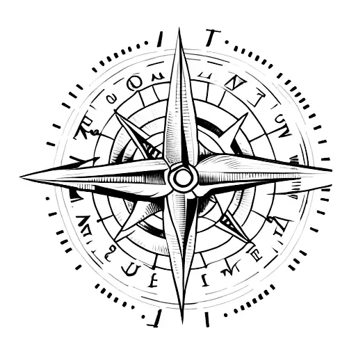 A Minimalist Tattoo Of A Compass With The Words 'Adventure Awaits' Surrounding It