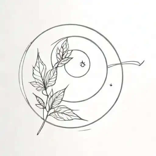 Moon Fine Line Tattoo With Moon Some Leaf