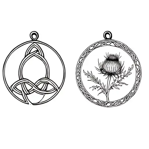Locket With Celtic Knot On Left And Botanical Press Thistle On Right