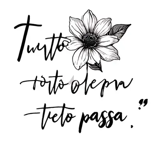 Tutto Passa Quote With One Flower Large Black Leaves