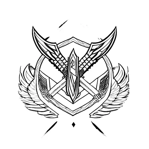 Valkyrie Sword With Wings Line Art