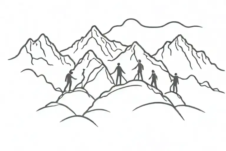 Mountain With Three Persons Next To Eachother Stanging Front View