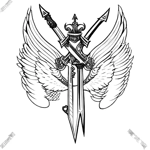Valkyrie Sword With Wings Line Art