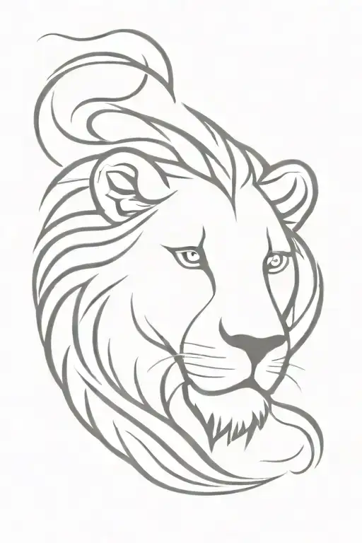 Lions Head Tribal With Fire Flames