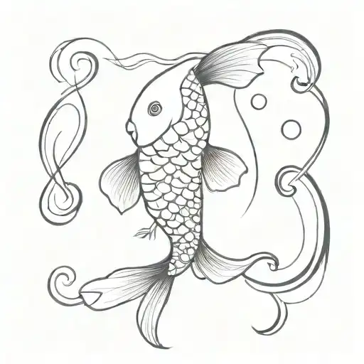 Japanese Koi Fish Swimming In A Minimalist Wave