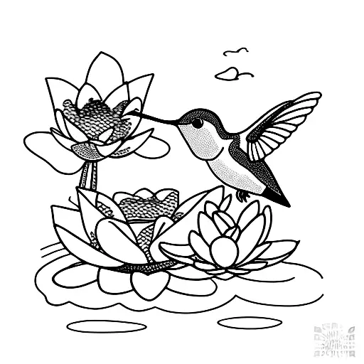 A Hummingbird Sipping Coffee From A Lotus Flower