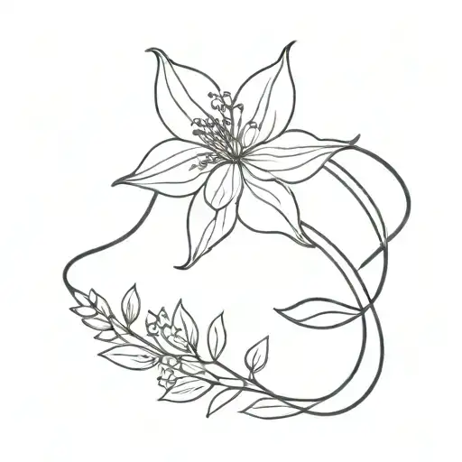 Simple Fine Line Single February And June Birth Flower Bouquet Tied Together With A Ribbon