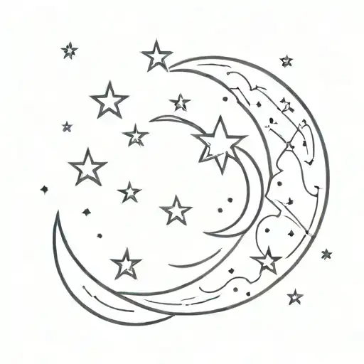 A Celestial-themed Tattoo Incorporating The Moon And Stars In A Unique Design