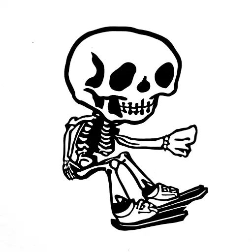 Cartoon Skeleton With Ripped Jeans And Snowboard Doing A Handplant