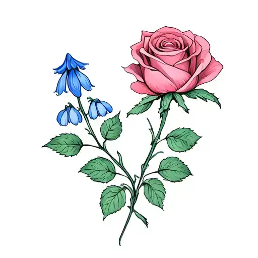 One Rose And One Bluebell Flower