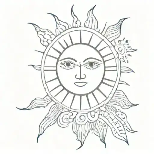Sun With Eyes And Linework