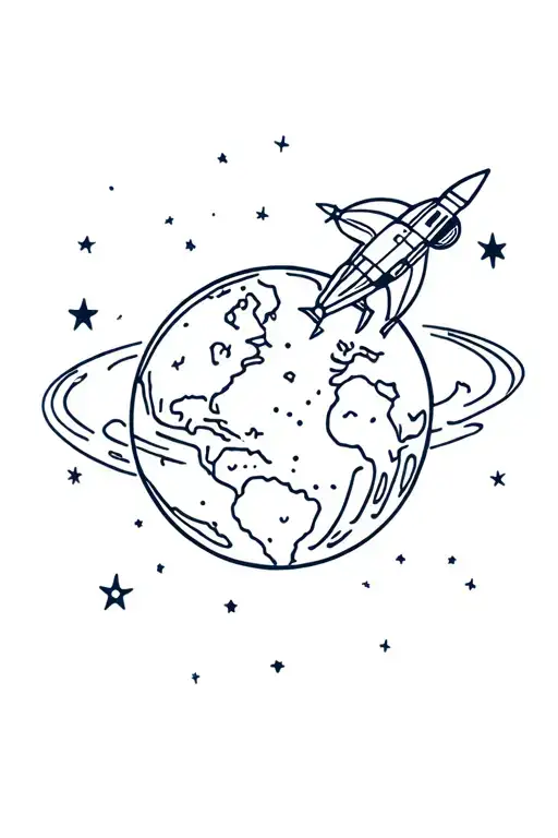 Earth And Moon With A Spaceship Traveling